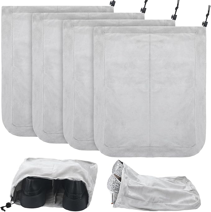 4 Pcs Travel Shoe Bags Spandex Shoes Pouch with Interior Divider and Drawstring for Women Men Luggage Packing(Grey)