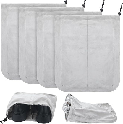 4 Pcs Travel Shoe Bags Spandex Shoes Pouch with Interior Divider and Drawstring for Women Men Luggage Packing(Grey)