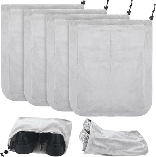 4 Pcs Travel Shoe Bags Spandex Shoes Pouch with Interior Divider and Drawstring for Women Men Luggage Packing(Grey)