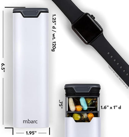 7 Day Weekly Pill Organizer by mbarc - Premium Stylish Aluminum and Wood Large Capacity Pill Box for Supplements, Pills, Vitamins and Medicine. (White)