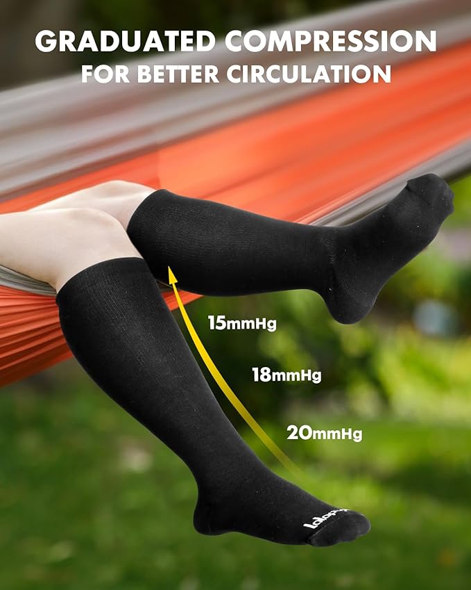 Bamboo Viscose Compression Socks for Women Men 2 Pairs 15-20mmHg Knee High Compression Socks Travel Nurse