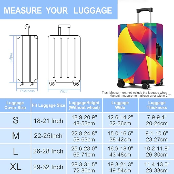 Luggage Cover Washable Suitcase Protector Anti-Scratch,Stretchable Fit for 20-34Inch Luggage Durable Travel Bag Cover with Zipper Closure (Multicolored, L(fits 28-30Inch suitcase))