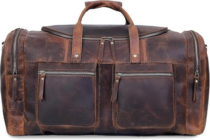32" Vintage Duffel Classic Style with Modern Outlook Retro Thick Full Grain Cowhide Handmade Airplane Under seat Carry On Bags Leather Gym Overnight Luggage Bag