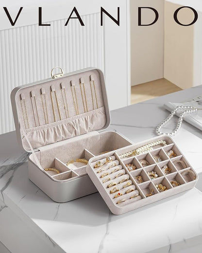 Vlando Jewelry Boxes for Women,2 Layers Jewelry Box with Lock,Birthday Gifts for Women Girls,Jewelry Organizers for Earrings Necklace,Rings Storage Grey