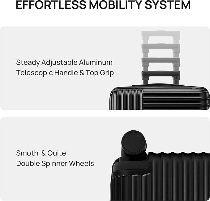 NINETYGO Carry On Luggage 22x14x9 Airline Approved, 20 Inch Luggage with Smooth Double Spinner Wheels, Hard Shell PC+ABS Suitcase Carry-On, Lightweight Travel Luggage, TSA Approved (Black, Himalayas)