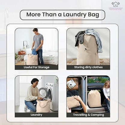 LFH Home Cotton Canvas Extra Large Laundry Bag with Handle, Heavy Duty Drawstring Closure Washable Laundry Bags School Travel, Home, Hotel, College Dorm, Organizer Sack, 24x36-Natural Thanks Giving