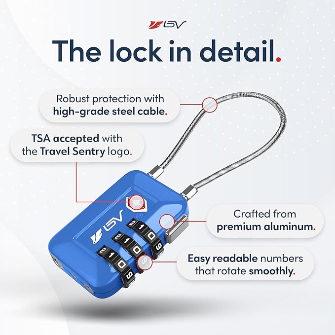 TSA Accepted Luggage Travel Lock, Set-Your-Own Combination Lock for School Gym Locker, Luggage Suitcase Baggage Locks, Filing Cabinets, Toolbox, Case (Blue, 6 Pack)