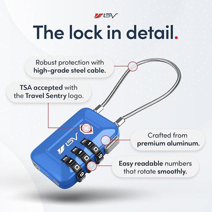 TSA Accepted Luggage Travel Lock, Set-Your-Own Combination Lock for School Gym Locker, Luggage Suitcase Baggage Locks, Filing Cabinets, Toolbox, Case (Blue, 6 Pack)