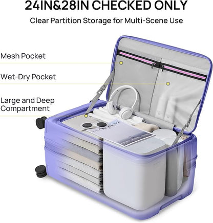 NINETYGO Carry On Luggage 22x14x9 Airline Approved, Top Opening Luggage 20 Inch Suitcase, Expandable, PC Hard Shell, Larger Capacity Carryon, TSA Lock, 360° Spinner Wheels (Purple)