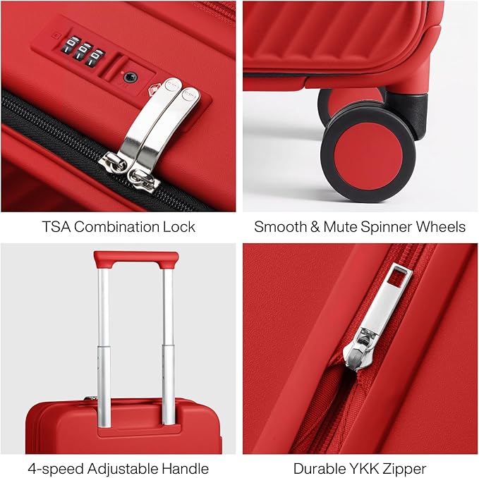 mixi 20 Inch Expandable Carry On Luggage PC Hard Shell Suitcase Top Opening Rolling Travel Suitcases with Spinner Wheels & TSA Lock, Red
