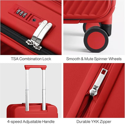 mixi 20 Inch Expandable Carry On Luggage PC Hard Shell Suitcase Top Opening Rolling Travel Suitcases with Spinner Wheels & TSA Lock, Red