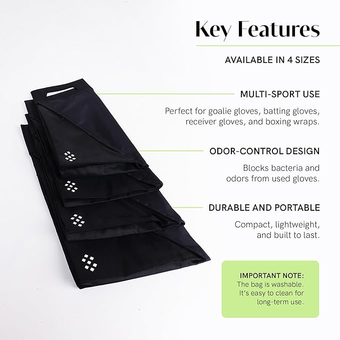 Salt Glove Bag Smell-Proof Durable Odor Containing Bag for Gloves - Extra Large - Water-Resistant and Easy to Clean Smell Proof Bag - Black