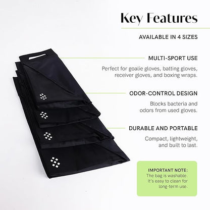Salt Glove Bag Smell-Proof Durable Odor Containing Bag for Gloves - Extra Large - Water-Resistant and Easy to Clean Smell Proof Bag - Black