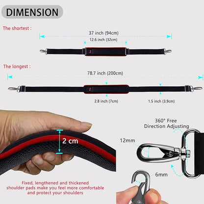 ZINZ 79 inch Shoulder Strap, Extra-thick Fixed Cushion Pad and Dual Clasps Universal Replacement Strap with Metal Swivel Hooks for Laptop Bags, Luggage Bags, Camera, Crossbody (200cm,Wine Edge)