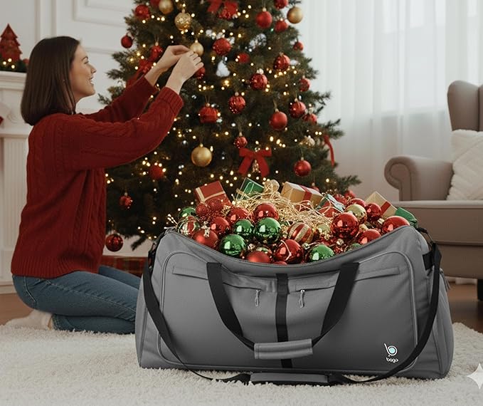 Bago Large Foldable Duffel Bags for Traveling Women & Men - 120L Packable Duffle Bag for Travel with Shoe Compartment - Water Repellant, Heavy Duty, Lightweight Folding & Collapsible (SnowGray)