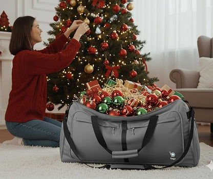 Bago Large Foldable Duffel Bags for Traveling Women & Men - 120L Packable Duffle Bag for Travel with Shoe Compartment - Water Repellant, Heavy Duty, Lightweight Folding & Collapsible (SnowGray)