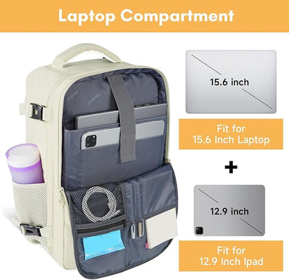 Taygeer Travel Backpack for Women, Carry On Backpack with USB Charging Port & Shoe Pouch, TSA 15.6" Laptop Back Pack Flight Approved, College Gym Bag Casual Daypack for Weekender Business Hiking,Beige