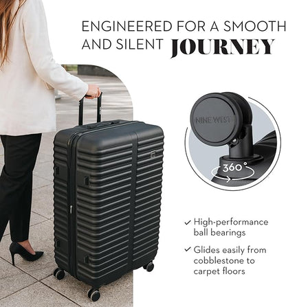 Nine West Suvi 32 Inch Expandable Luggage for Extended Trips & Cruises, Large Hardshell Suitcase with 360° Spinner Wheels, Lightweight Rolling Travel Case Midnight Black