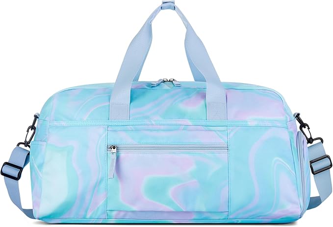 Choco Mocha Girls Duffle Bag for Travel Sports Duffle Bag with Shoe Compartment Gym Duffle Tote Bag Dance Duffle Bags for Teen Girls Fluid Teal