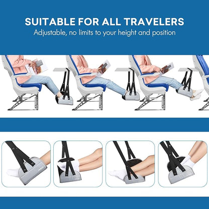 2 Pack Foot Hammock for Plane Travel with Comfortable No Clashing Base, Portable Foot Rest Made with Premium Memory Foam, Airplane Footrest Travel Essentials to Relax Your Feet