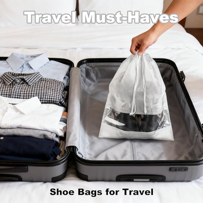20 Pack Shoe Bags for Travel, 17" x 12.6" Drawstring Shoe Organizers with Clear Window, Breathable Non-Woven Dustproof Pouches for Luggage & Closet (White)