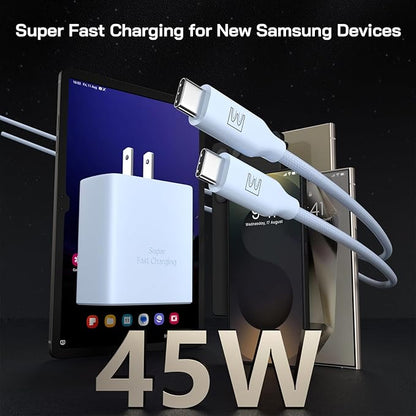 45W Super Fast Charger Type C, [2 Pack] 45 Watt USB-C Charger PD/PPS Wall Charging Block for Samsung Galaxy S25 Ultra/S24/S23 Ultra/S23+/S22 Ultra/S22+/S20 Ultra, Tab S8(Blue, with 2X 6.6ft Cable)