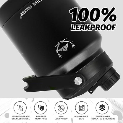 NATURE PIONEOR One Gallon Water Bottle Insulated - Large Double Vacuum Stainless Steel 84 oz Water Bottle with Holder/Carrier, 84oz Water Jug,Wide Mouth