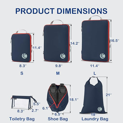 Cipway Compression Packing Cubes, Lightweight Travel Luggage Organizers with Shoe Bag, Toiletry Bag & Laundry Bag, Travel Essentials for Carry on Suitcase (8 Piece,Blue)