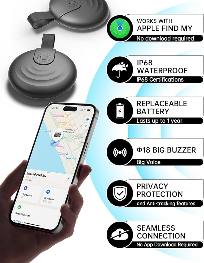 Air Tracker Tags (iOS Only) 4 Pack: Bluetooth Item Finder with Apple Find My APP, Item Locator for Keys Finder, Bags Wallets Anti-Loss, IP68 Waterproof Smart Tag (F20 Black)