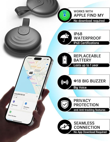 Air Tracker Tags (iOS Only) 4 Pack: Bluetooth Item Finder with Apple Find My APP, Item Locator for Keys Finder, Bags Wallets Anti-Loss, IP68 Waterproof Smart Tag (F20 Black)