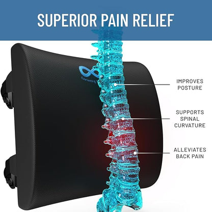 Everlasting Comfort Lumbar Support Pillow for Office Chair - Memory Foam Back Cushion for Car Seat - Promotes Better Posture, Back Pain Relief - Ideal Gaming and Desk Chairs Work and Home Essentials
