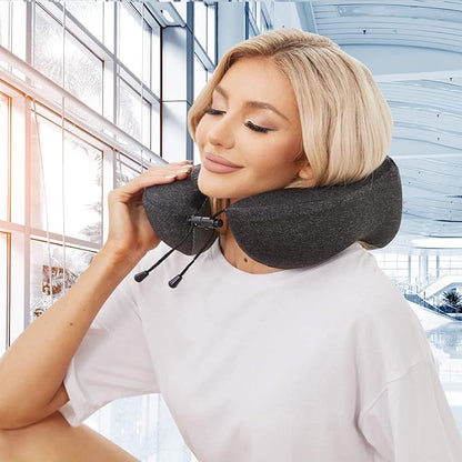 TALLGO Travel Pillow, Best Memory Foam Neck Pillow Head Support Soft Pillow for Sleeping Rest, Airplane Car & Home Use (Black-E)