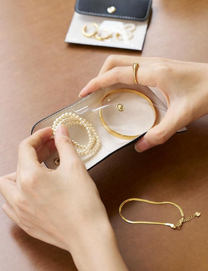 Popvibe Travel Jewelry Box Organizer Small Jewelry Case with 6 Jewelry Bags Mini Pouch, Portable Traveling Jewelry Case for Women, Black Leather Compact Jewelry Travel Necklace Case Holder