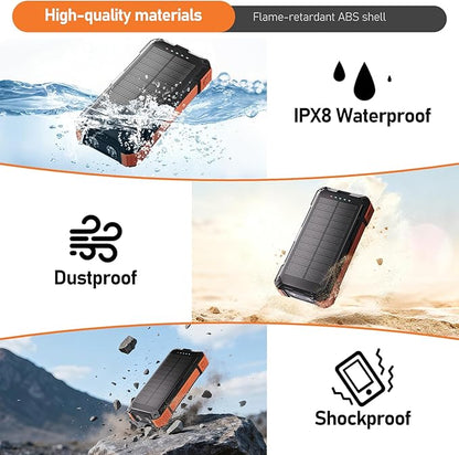 ERRBBIC Solar Charger Power Bank 49800mAh, 22.5W Portable Charger, 15W Wireless Charging, Solar Panel Charger, Built-in Four Cable, with USB C for Cell Phones, with Dual Flashlight for Camping