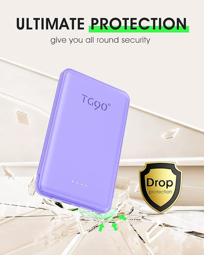 TG90° Ultra Slim 5000mAh Power Bank Built-in AC Wall Plug and Cables, Pocket Size USB C Portable Charger, External Battery Pack Compatible with iPhone 17 16 15 14 13 12 Samsung S22 S21 Google iPad