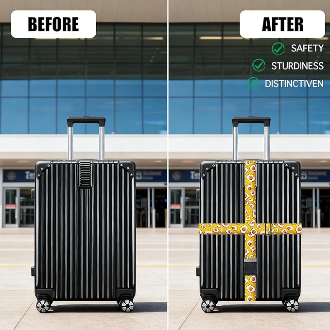 Nuxovilar Luggage Straps of 2 Set Fried Eggs Pattern, 1.96x90.5 inches - Luggage Straps for Suitcases, Perfect for Food Lovers, Short Trips, Daily Travel