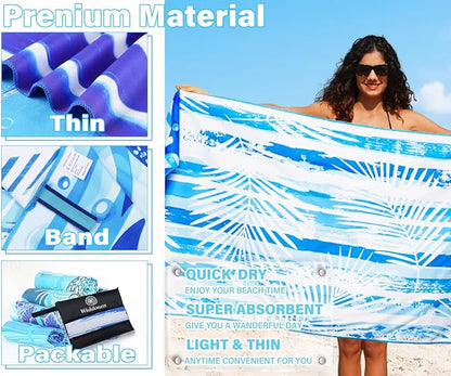 2 Pack Lightweight Thin Microfiber Beach Towel Sand Free Quick Dry Absorbent Compact Soft Pool Swim Travel Towels Extra Large Oversized Beach Accessories Packable Essentials Stuff Gifts for Adult