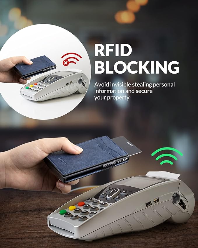 VULKIT Men's Slim Wallet Pop Up Card Holder RFID Blocking Metal Wallet Minimalist Design Holds Up to 11 Cards