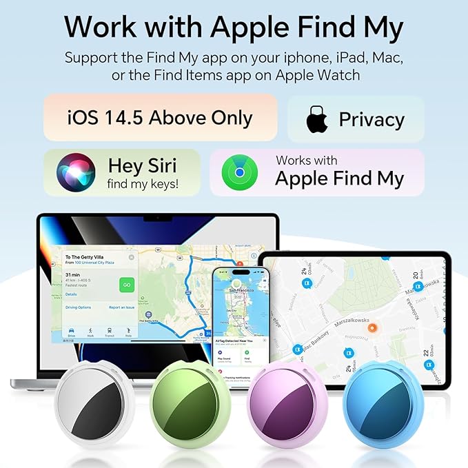 Tracker Tags-4 Pack [Apple MFi Certified] Air Pair with Apple Find My(iOS Only) Smart Bluetooth Key Tracking Tags Item Finders Waterproof Worldwide Located Devices for Pet Wallet Backpack Dogs Luggage