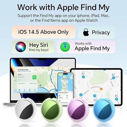 Tracker Tags-4 Pack [Apple MFi Certified] Air Pair with Apple Find My(iOS Only) Smart Bluetooth Key Tracking Tags Item Finders Waterproof Worldwide Located Devices for Pet Wallet Backpack Dogs Luggage