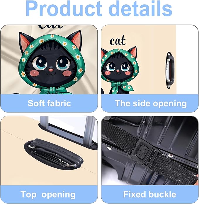 Luggage Cover Washable Suitcase Protector Anti-Scratch,Stretchable Fit for 20-34Inch Luggage Durable Travel Bag Cover with Zipper Closure (Cat, M(fits 24-26Inch suitcase))