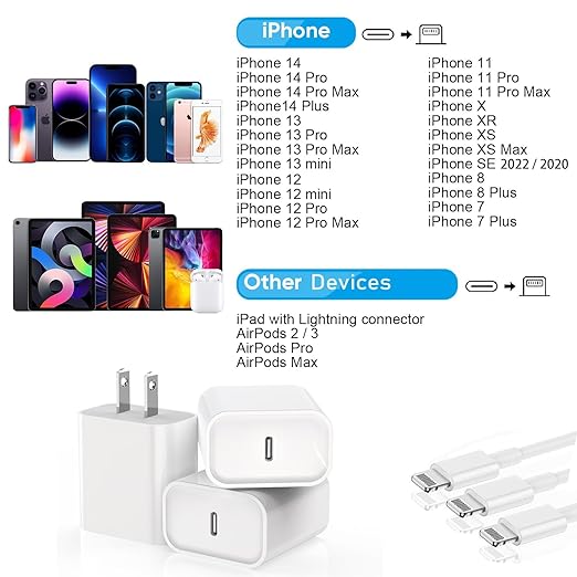[Apple MFi Certified]Fast iPhone 14 Charger 3Pack,10FT USB C to Lightning Charging Cord with Fast USB Type C Charger Adapter for iPhone 14/14 Pro Max/13 Pro/13/12 Mini/12 Pro Max/11Pro Max/Xs and iPad