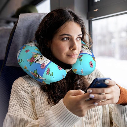 Neck Pillows for Travel Cute Alpaca Llama Flowers, Women and Men Airplane Car Pillow, Neck Support U Shaped Pillow for Rest Pain Relief Sleeping