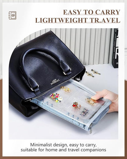AOLEIXIYA Jewelry Organizer Book Clear Travel earring book organizer Transparent Jewelry Book with Zipper Pouch Bags (Light blue,With 80 PCS Small Jewelry Bags)