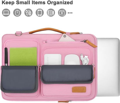 MOSISO 360 Protective Laptop Shoulder Bag,13-13.3 inch Computer Bag Compatible with MacBook, HP, Dell, Lenovo, Asus Notebook,Side Open Messenger Bag with 4 Zipper Pockets&Handle, Pink