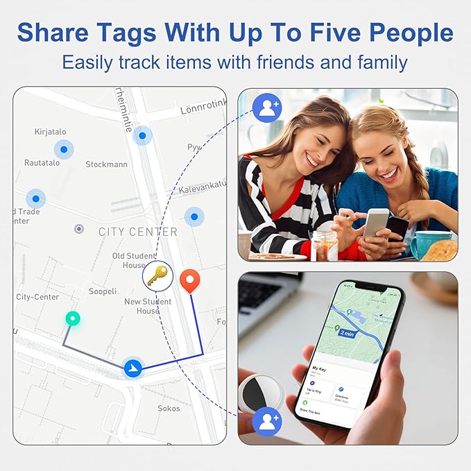 Air Tracker Tag 2 Pack [Apple MFi Certified] with Find My(iOS Only), Key Finder with No App Needed, Waterproof, 365-Day Standby,Wallet Key Bag Luggage Tracker