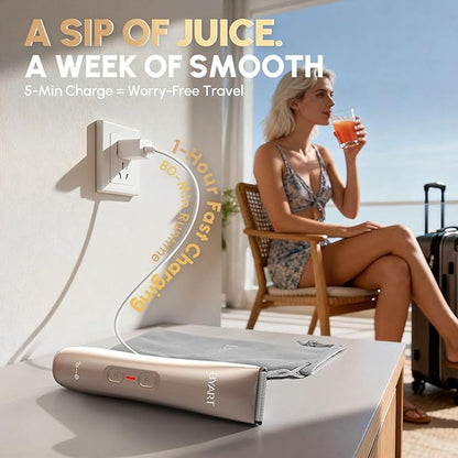 Pubic Hair Trimmer for Women – Electric Razor for Private Area & Sensitive Skin, Cordless Rechargeable Lady Shaver for Intimate Grooming – Smooth, No-Irritation, Rechargeable, IPX7 Waterproof (Gold)