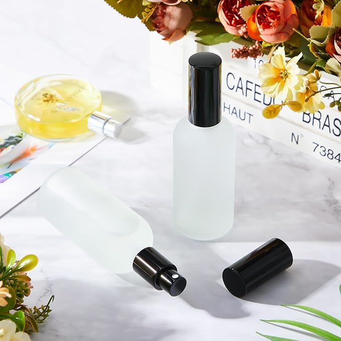 Roshtia 30 Pcs 3.4 oz/ 100 ml Black Glass Spray Bottle Refillable Perfume Atomizer Clear Decorative Empty Bottles with Fine Mist Sprayer Pump for Face Body Travel