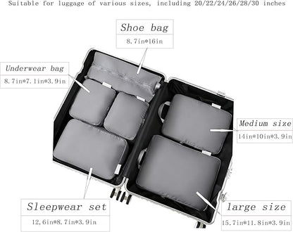 6-piece travel compression packaging cube - foldable travel bag expandable, luggage storage bag. (grey)