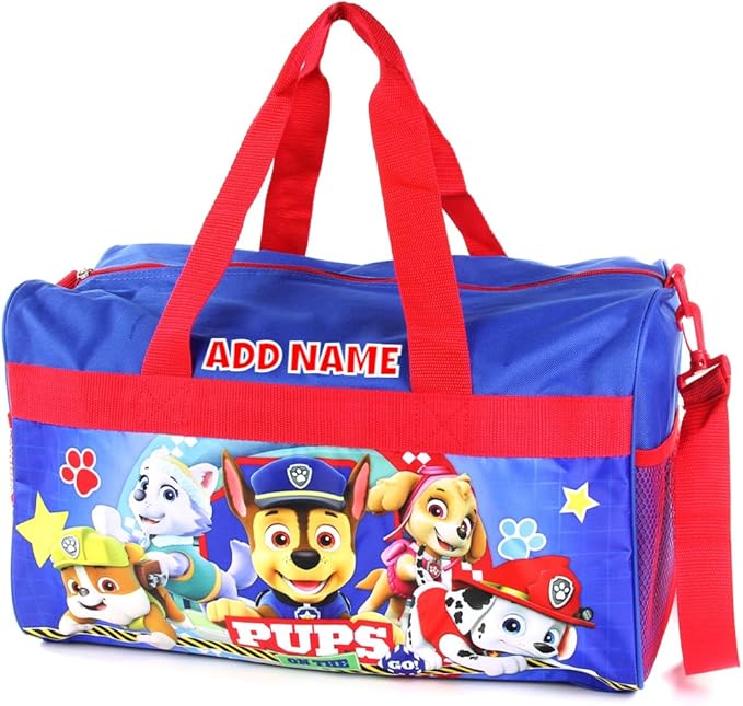 KishKesh Personalized Licensed Kids Duffel Bag - PPB Design, Customizable Name & Text, Durable Handle, Adjustable Shoulder Strap, Mesh Side Pockets – Ideal for Travel & Camping – 18" x 10.50" x 9.75"